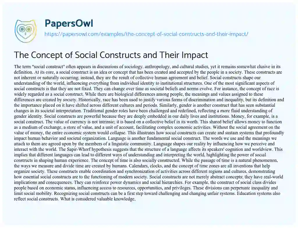 Essay on The Concept of Social Constructs and their Impact