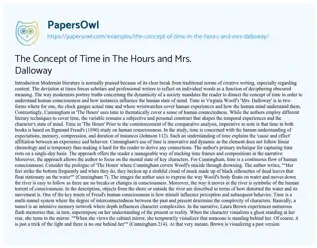 Essay on The Concept of Time in the Hours and Mrs. Dalloway