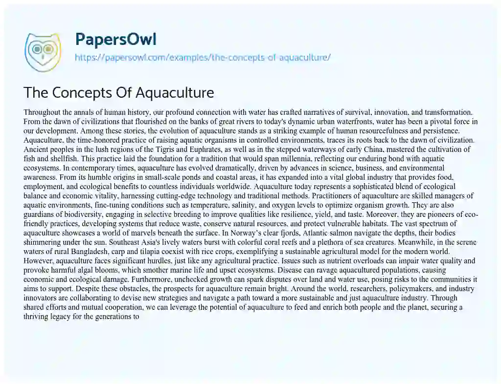 Essay on The Concepts of Aquaculture