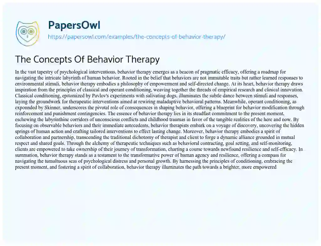 Essay on The Concepts of Behavior Therapy