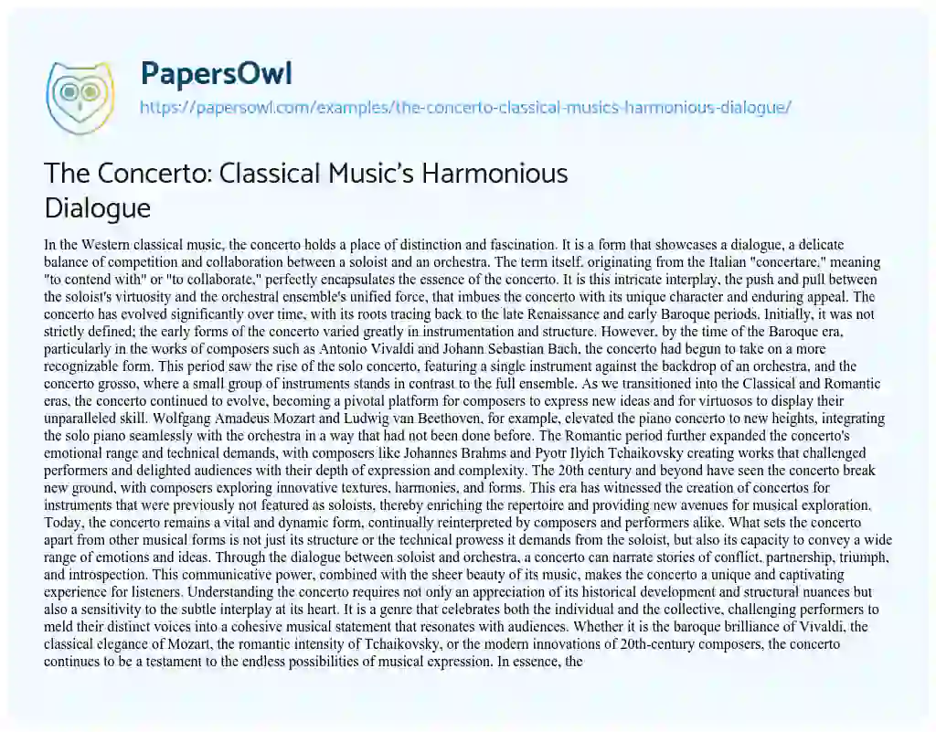 Essay on The Concerto: Classical Music’s Harmonious Dialogue
