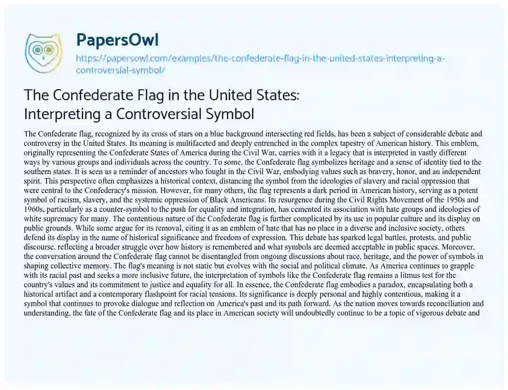Essay on The Confederate Flag in the United States: Interpreting a Controversial Symbol