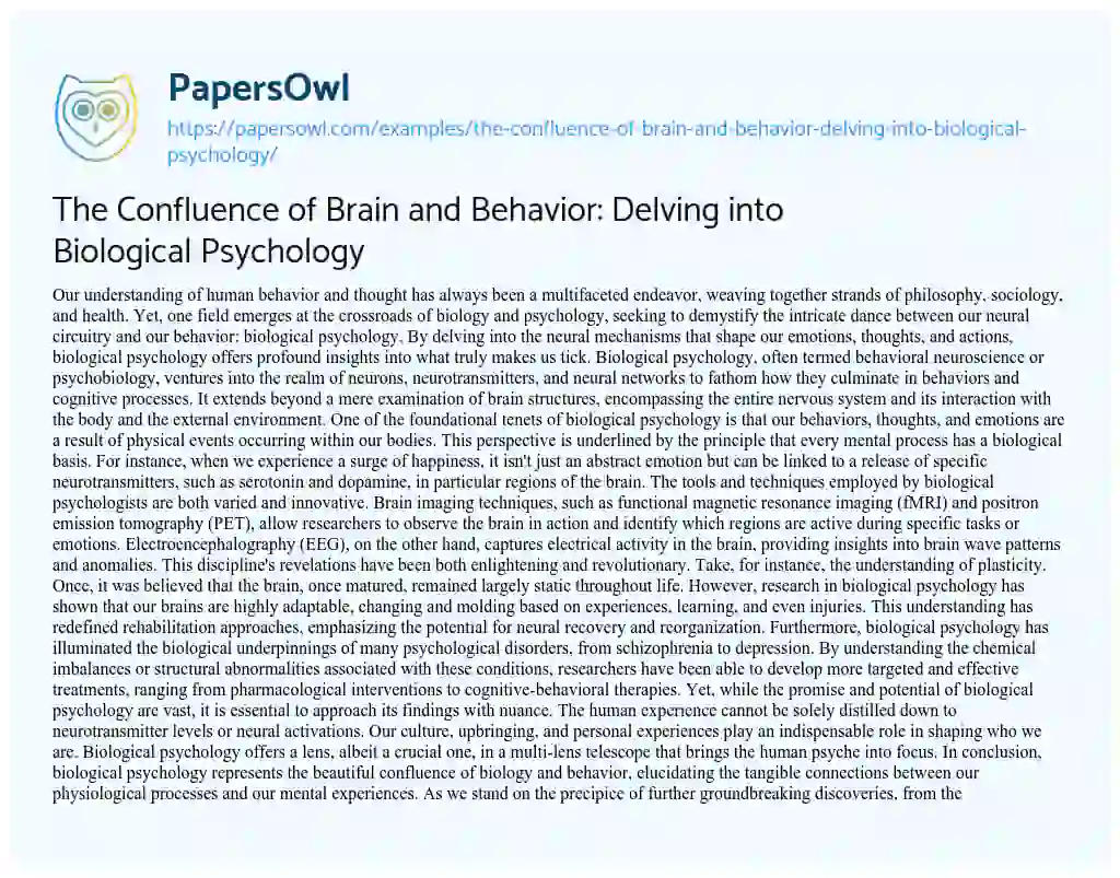 Essay on The Confluence of Brain and Behavior: Delving into Biological Psychology