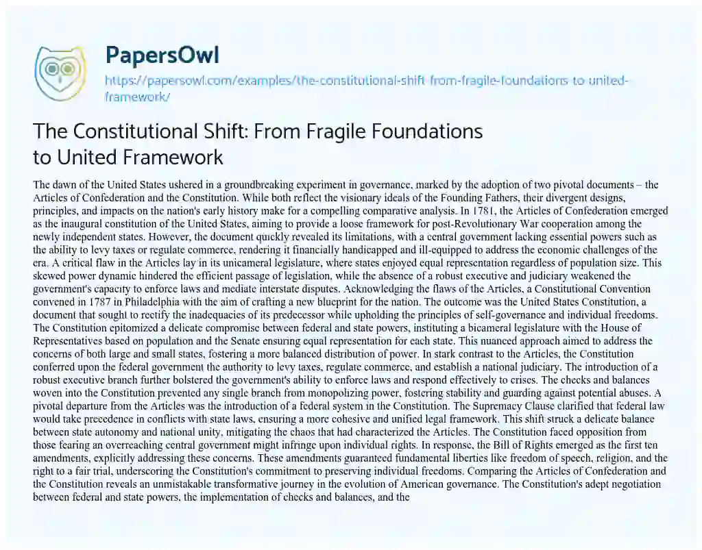 Essay on The Constitutional Shift: from Fragile Foundations to United Framework