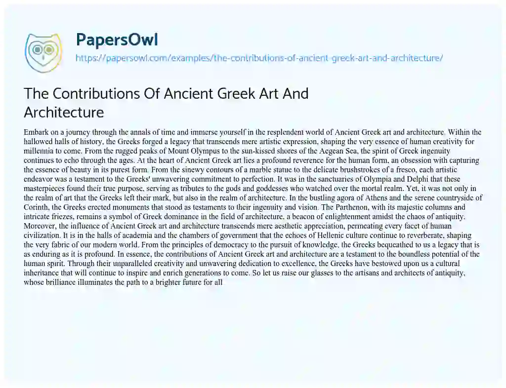 Essay on The Contributions of Ancient Greek Art and Architecture
