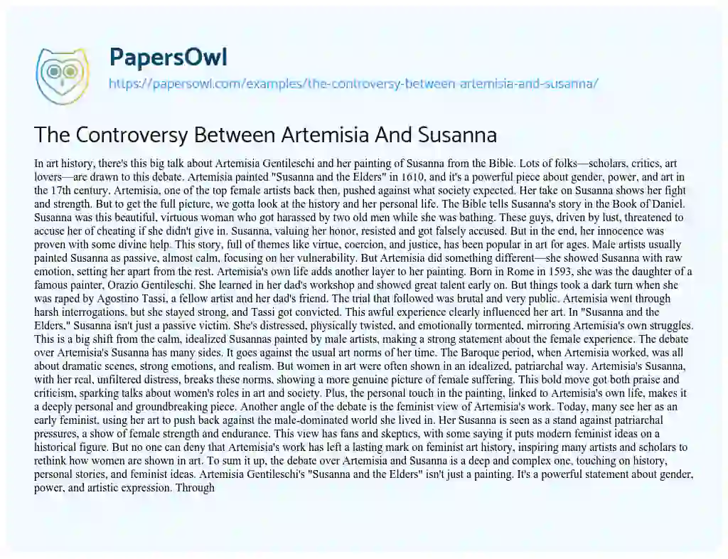 Essay on The Controversy between Artemisia and Susanna