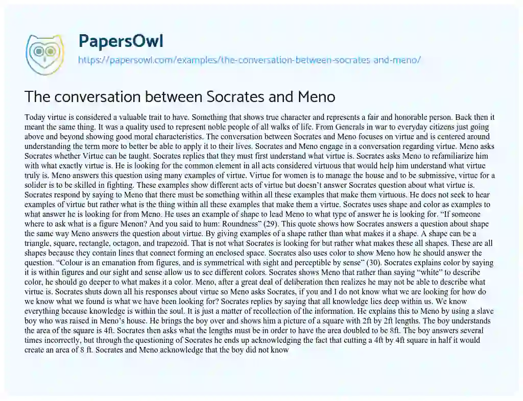 Essay on The Conversation between Socrates and Meno