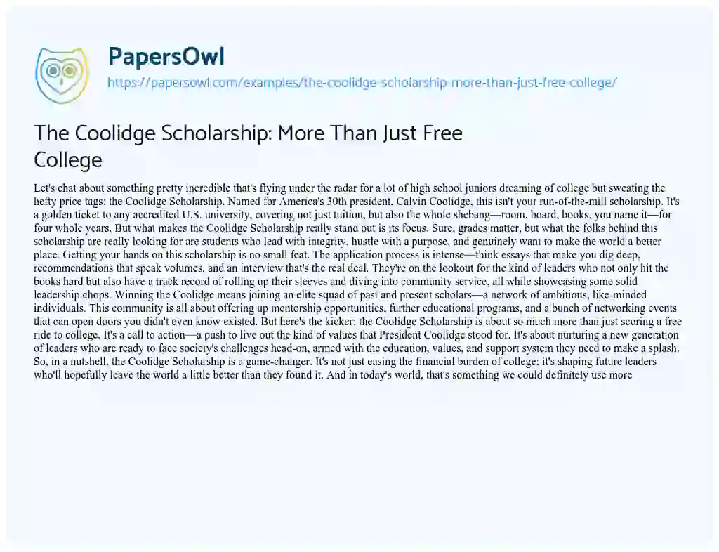 Essay on The Coolidge Scholarship: more than Just Free College