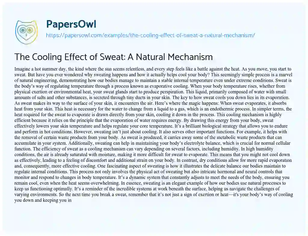 Essay on The Cooling Effect of Sweat: a Natural Mechanism