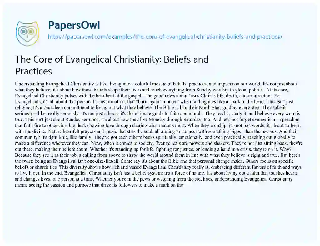 Essay on The Core of Evangelical Christianity: Beliefs and Practices