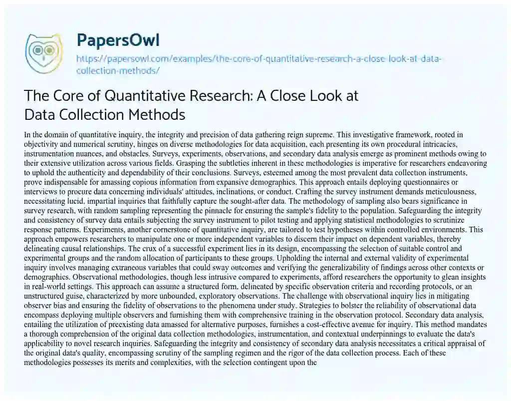 Essay on The Core of Quantitative Research: a Close Look at Data Collection Methods