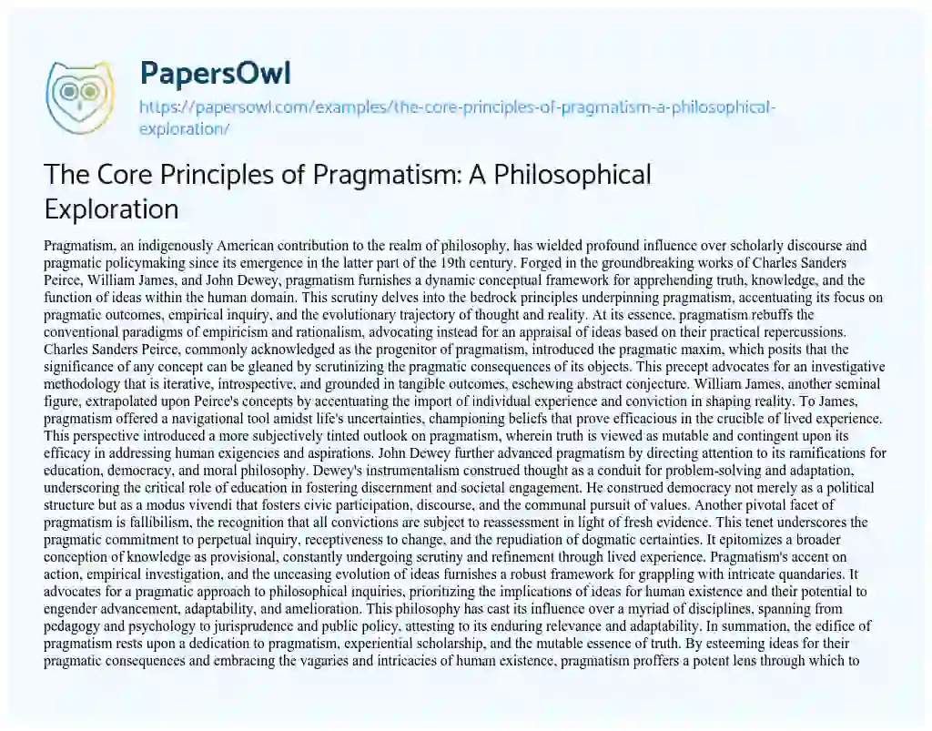 Essay on The Core Principles of Pragmatism: a Philosophical Exploration