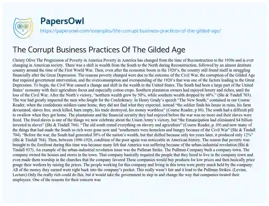 Essay on The Corrupt Business Practices of the Gilded Age