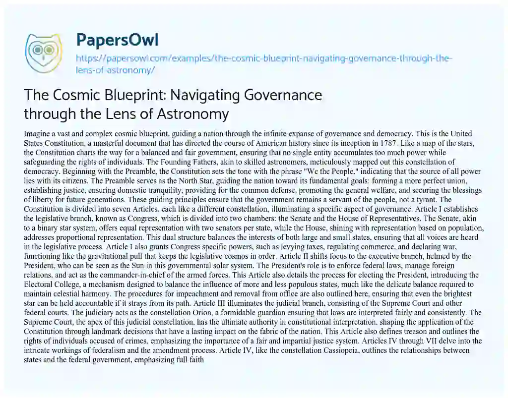 Essay on The Cosmic Blueprint: Navigating Governance through the Lens of Astronomy