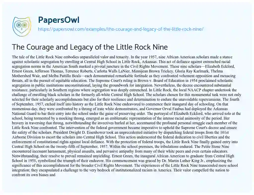 Essay on The Courage and Legacy of the Little Rock Nine