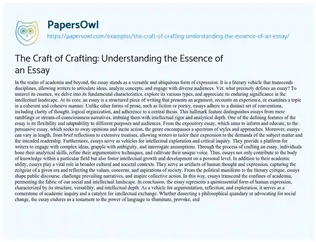 Essay on The Craft of Crafting: Understanding the Essence of an Essay