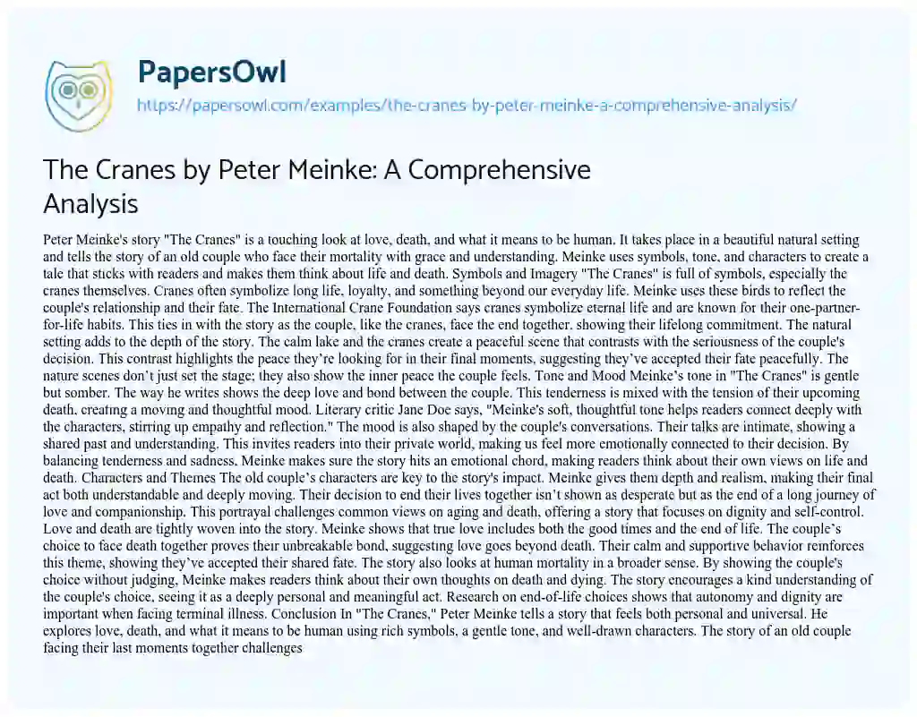 Essay on The Cranes by Peter Meinke: a Comprehensive Analysis