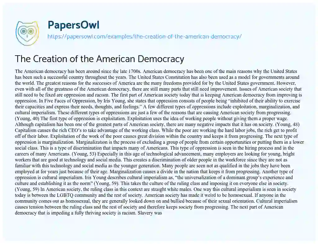 The Creation of the American Democracy essay