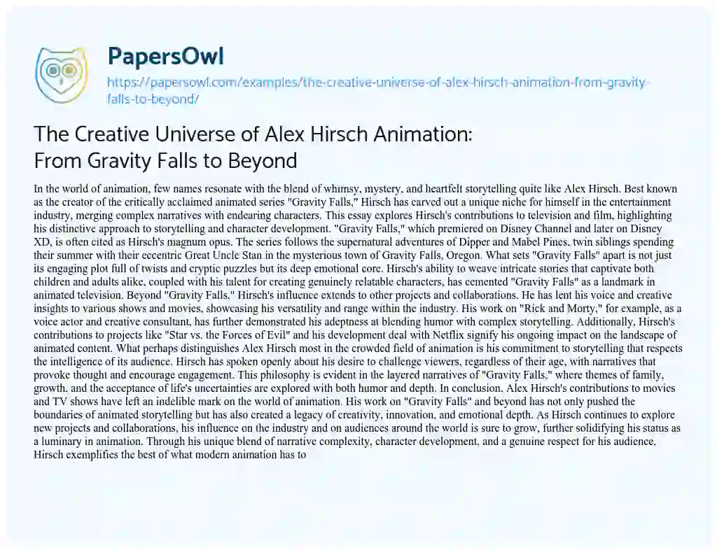 Essay on The Creative Universe of Alex Hirsch Animation: from Gravity Falls to Beyond