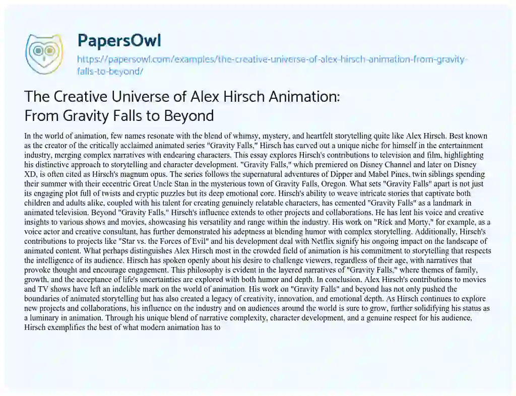 Essay on The Creative Universe of Alex Hirsch Animation: From Gravity Falls to Beyond