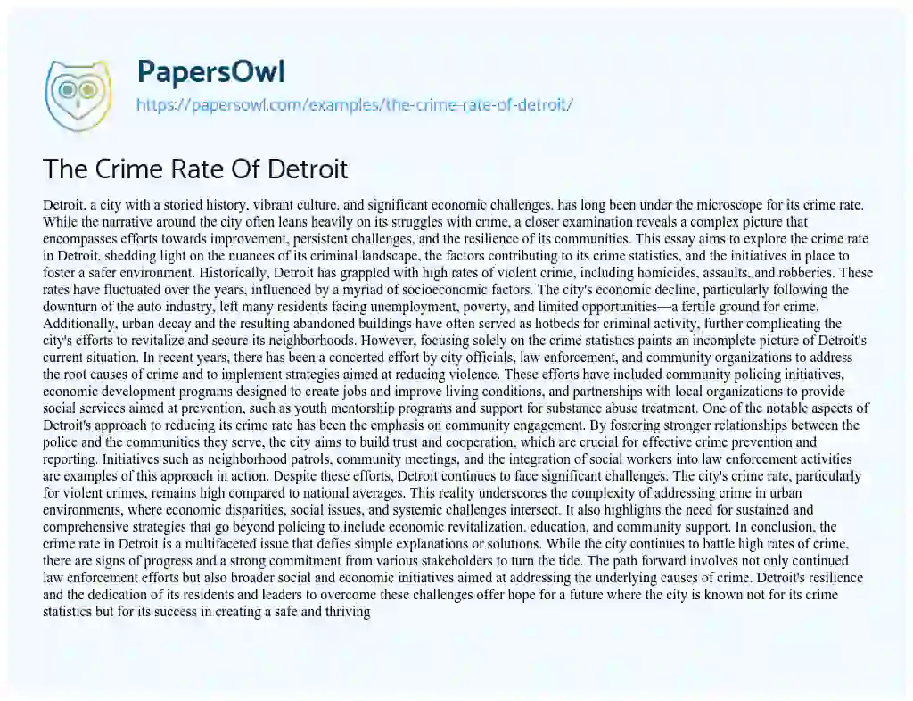 Essay on The Crime Rate of Detroit