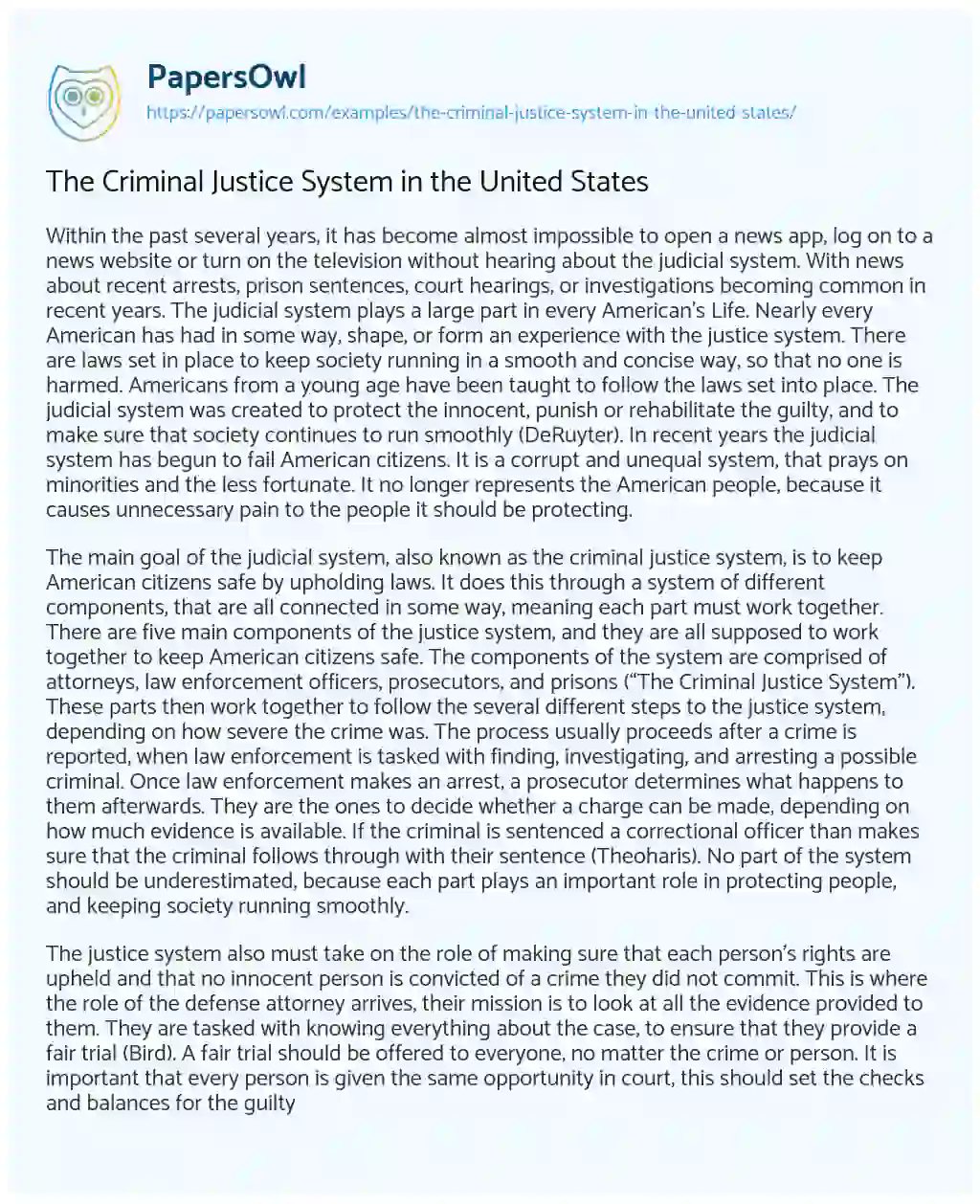 Essay on The Criminal Justice System in the United States
