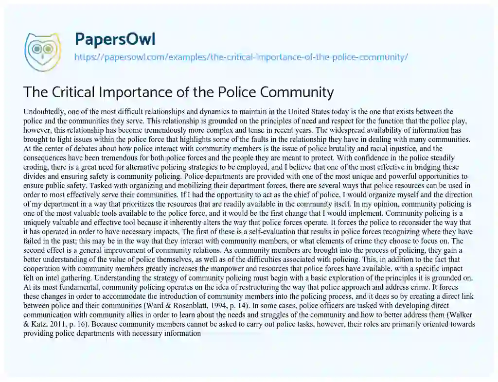 Essay on The Critical Importance of the Police Community