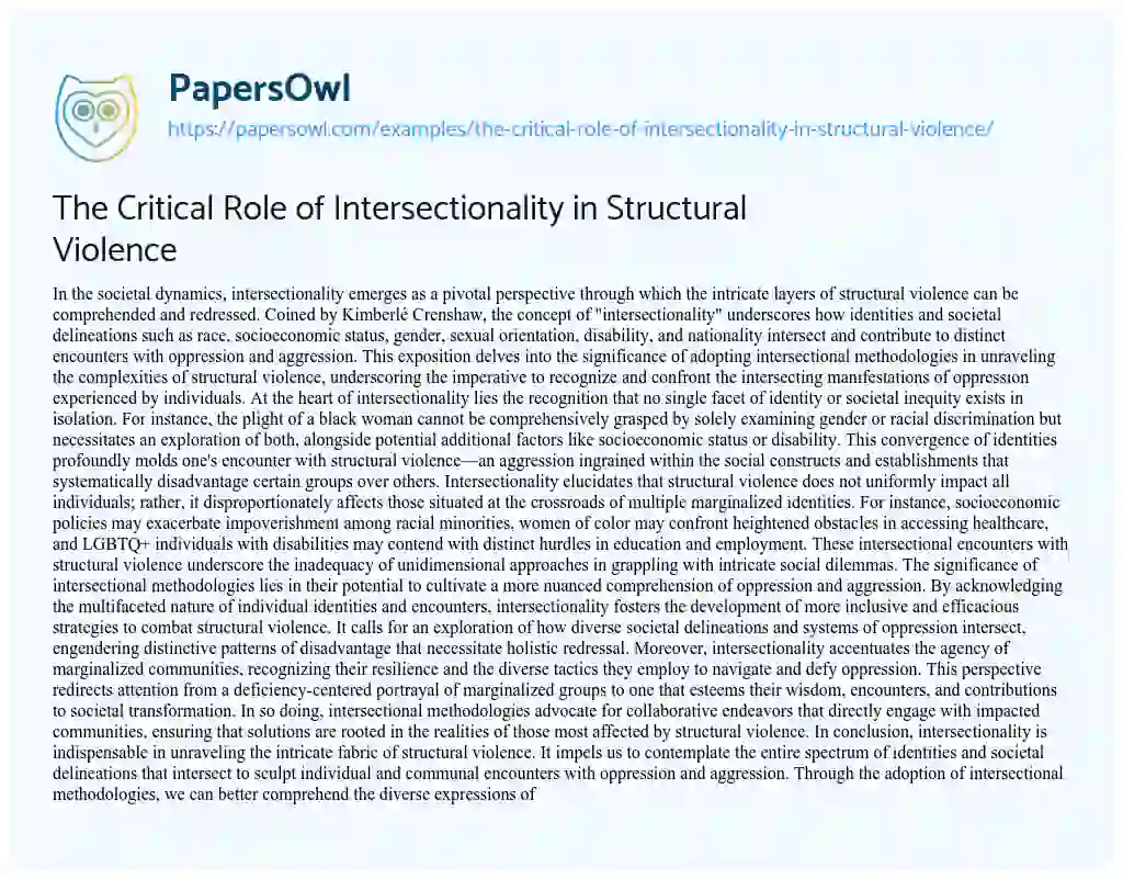 Essay on The Critical Role of Intersectionality in Structural Violence