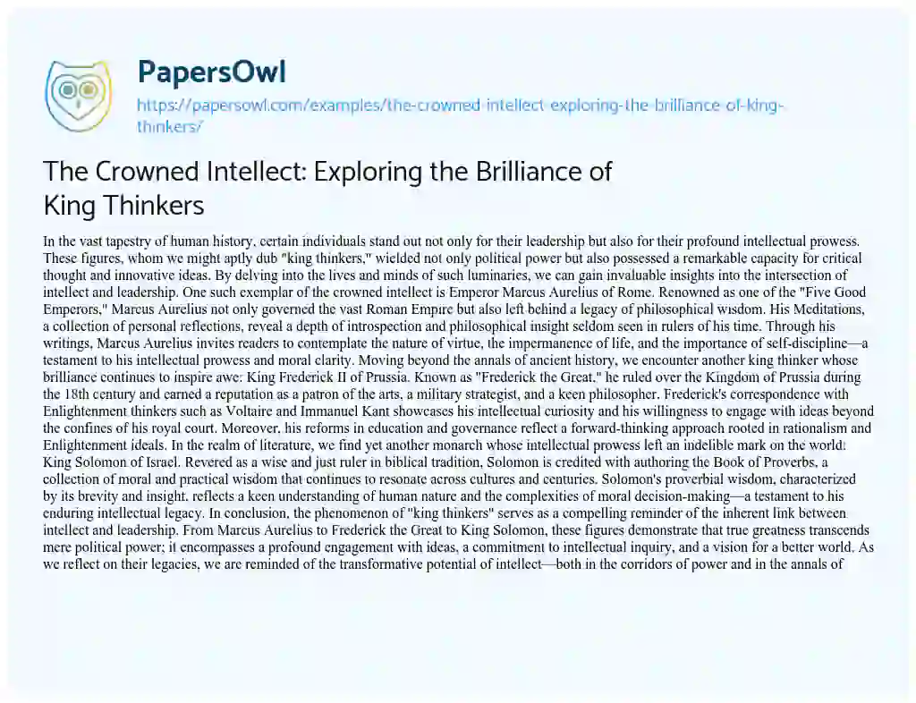 Essay on The Crowned Intellect: Exploring the Brilliance of King Thinkers