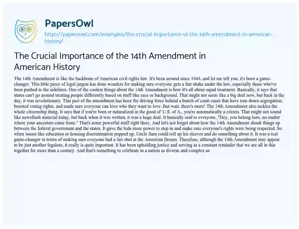 Essay on The Crucial Importance of the 14th Amendment in American History