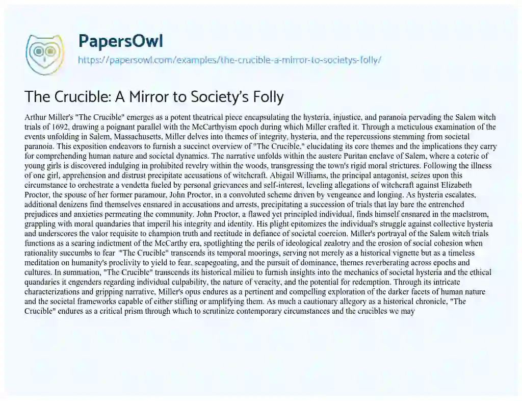 Essay on The Crucible: a Mirror to Society’s Folly