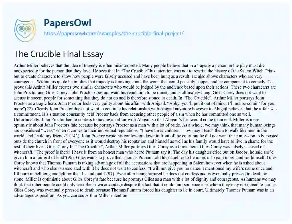 Essay on The Crucible Final Essay