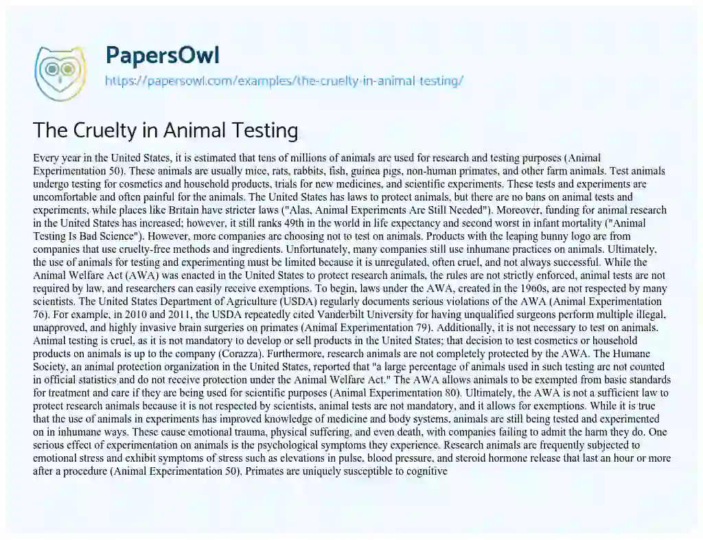 The Cruelty in Animal Testing - Free Essay Example - 1568 Words |  