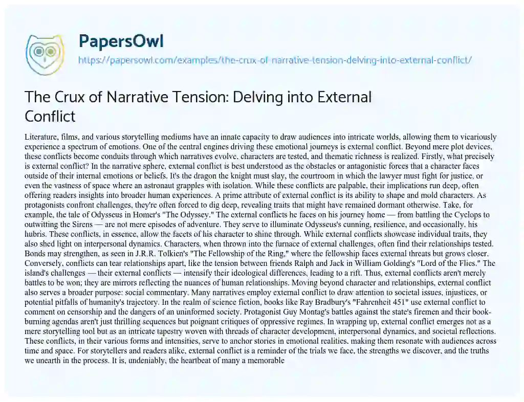 Essay on The Crux of Narrative Tension: Delving into External Conflict