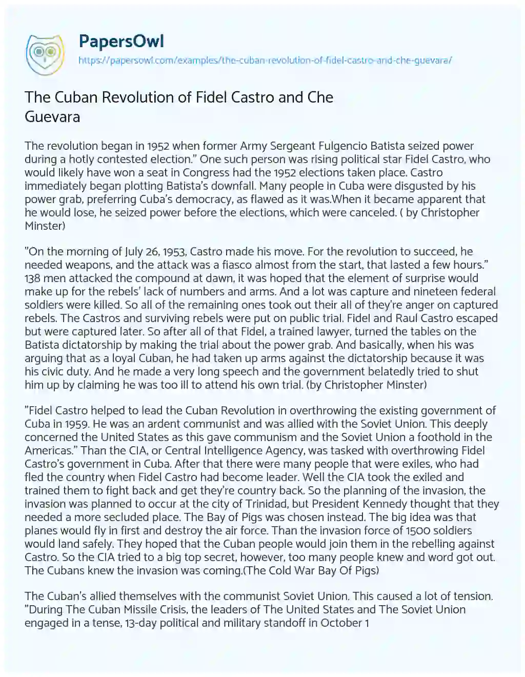 The Cuban Revolution of Fidel Castro and Che Guevara essay