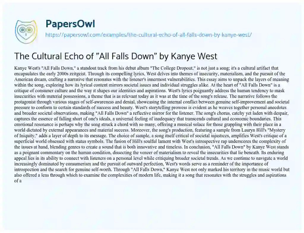 Essay on The Cultural Echo of “All Falls Down” by Kanye West