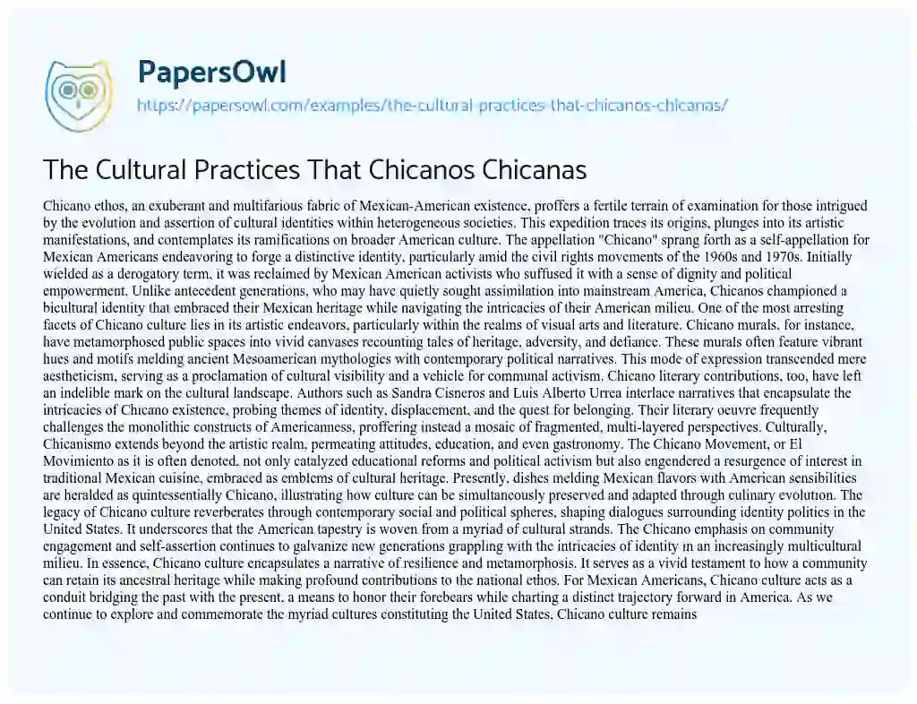 Essay on The Cultural Practices that Chicanos Chicanas