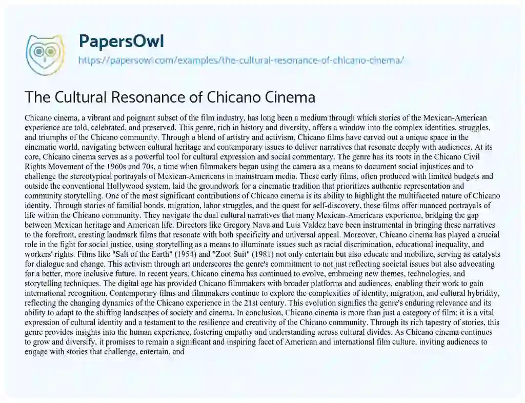 Essay on The Cultural Resonance of Chicano Cinema