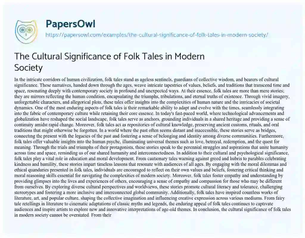 Essay on The Cultural Significance of Folk Tales in Modern Society