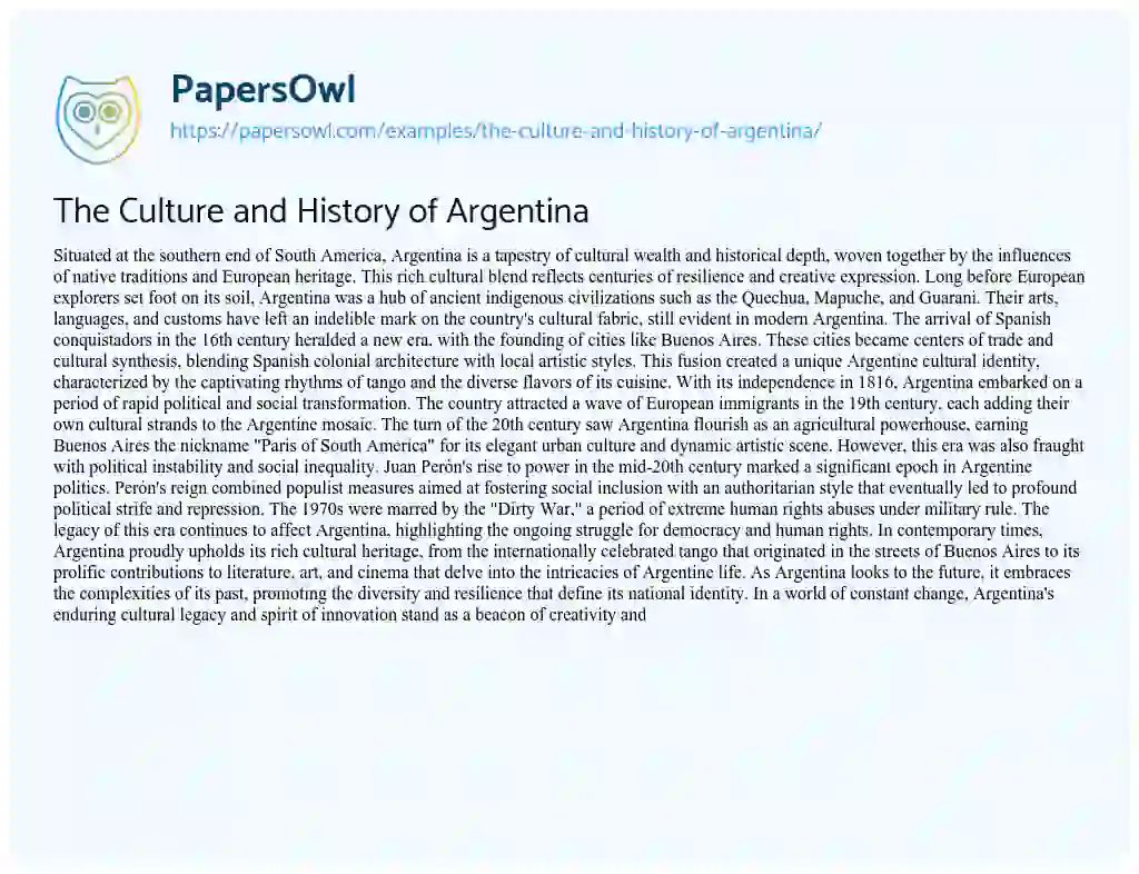 Essay on The Culture and History of Argentina