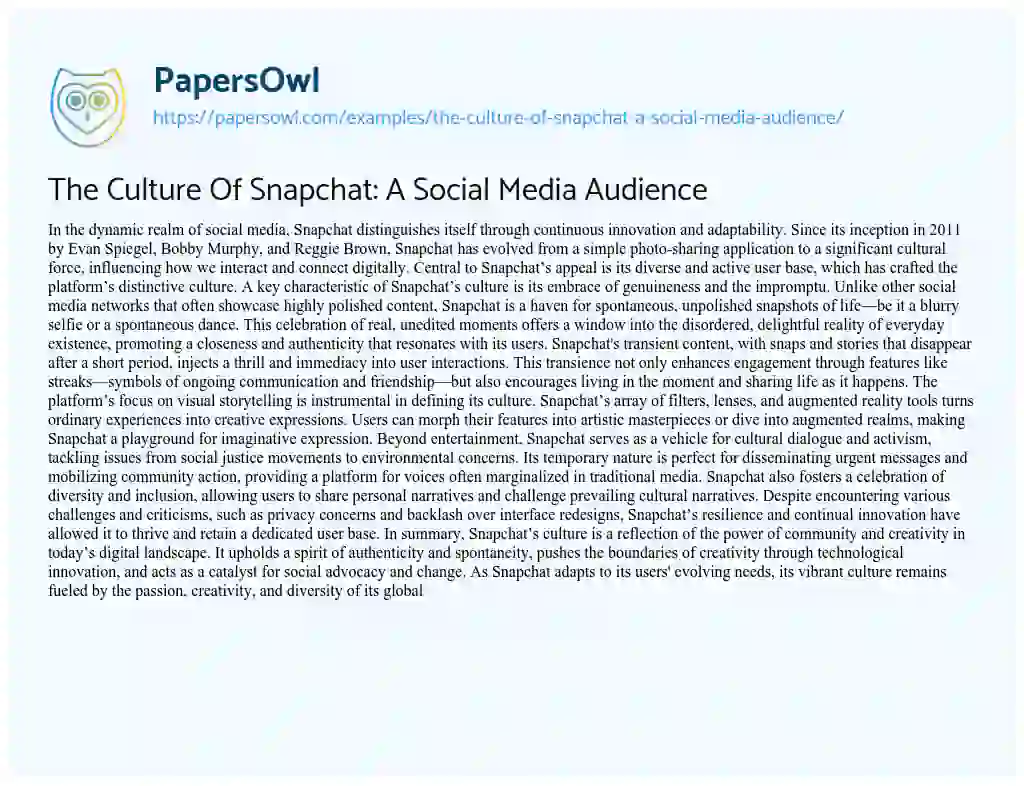 Essay on The Culture of Snapchat: a Social Media Audience