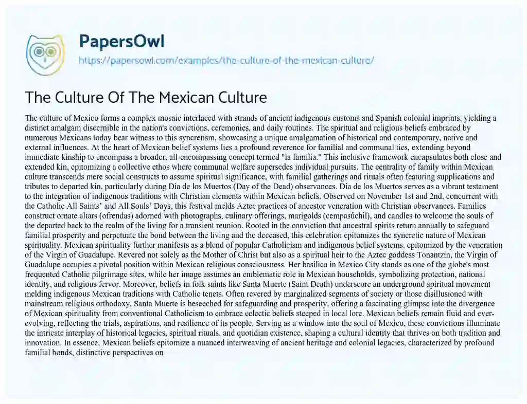 Essay on The Culture of the Mexican Culture