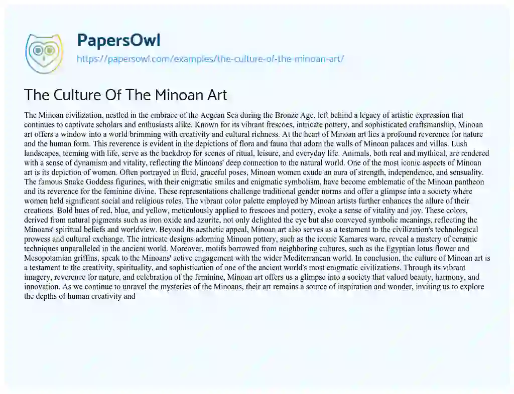 Essay on The Culture of the Minoan Art