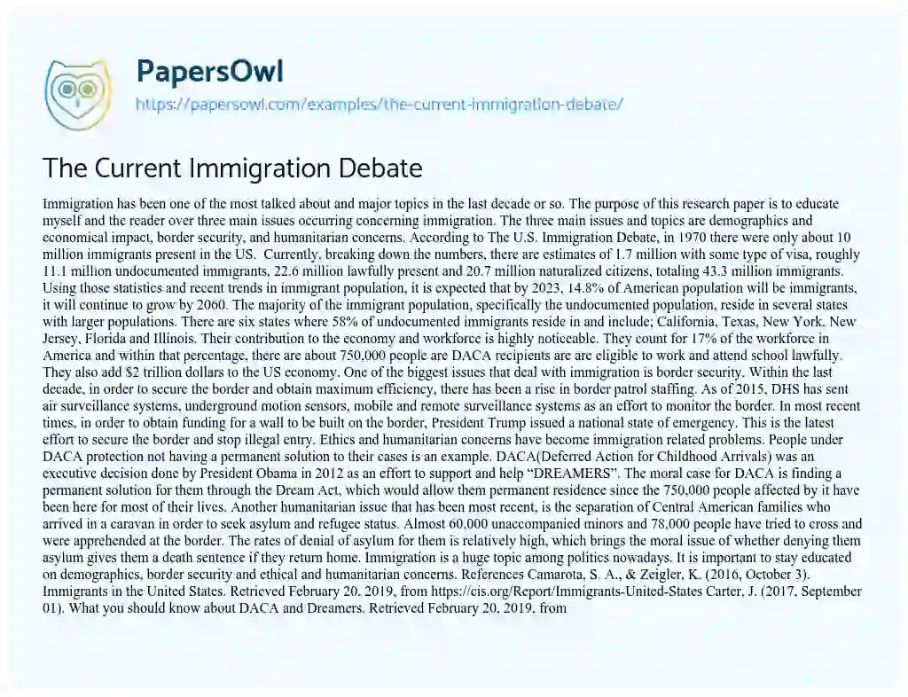 Essay on The Current Immigration Debate