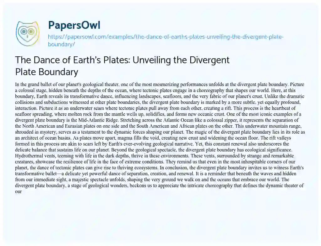 Essay on The Dance of Earth’s Plates: Unveiling the Divergent Plate Boundary