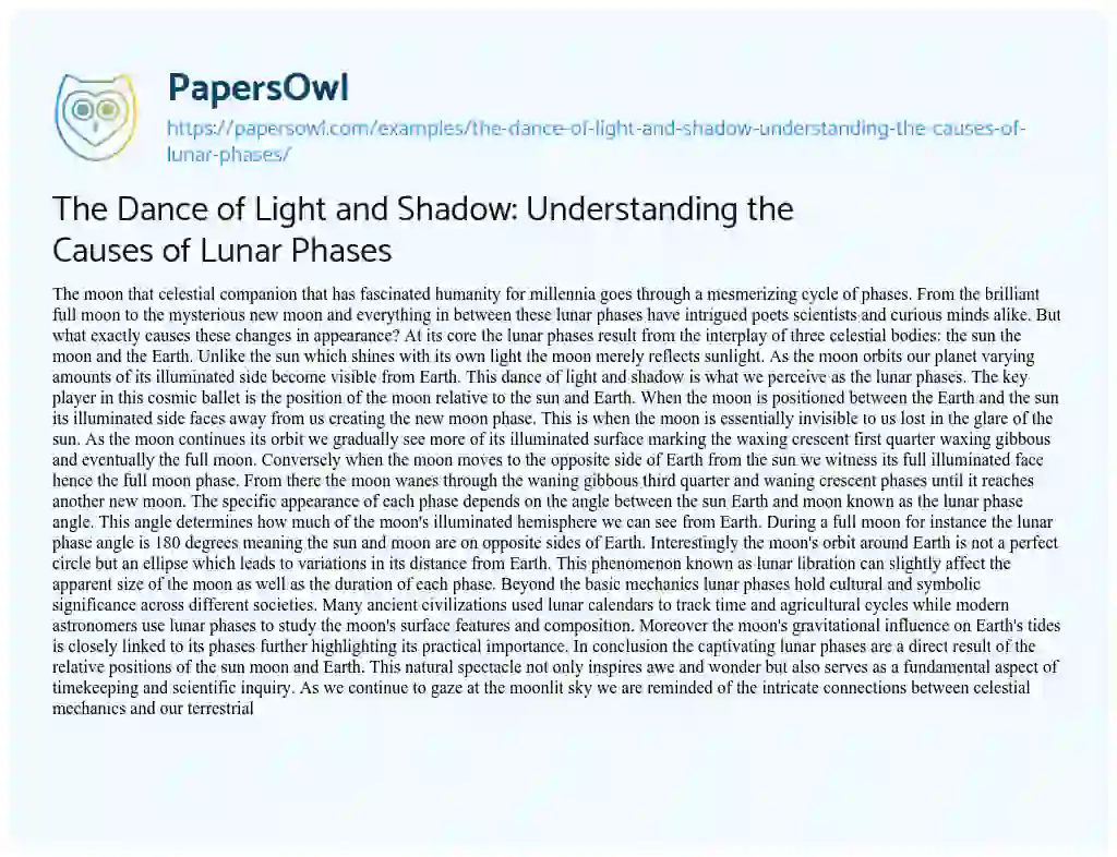 Essay on The Dance of Light and Shadow: Understanding the Causes of Lunar Phases