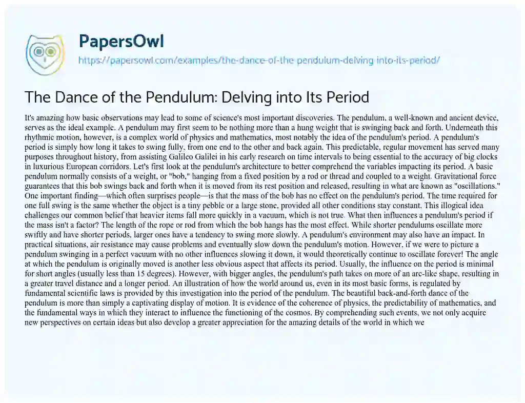 Essay on The Dance of the Pendulum: Delving into its Period