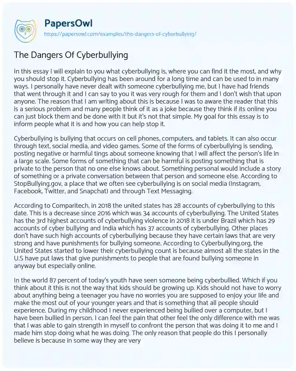 Essay on The Dangers of Cyberbullying