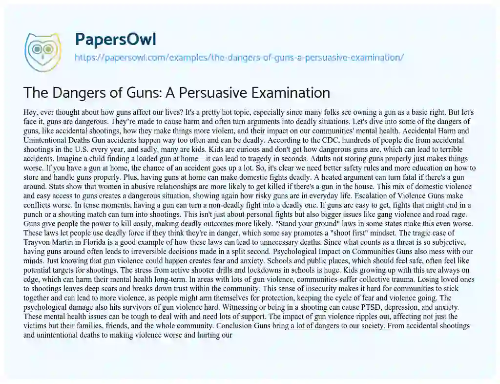 Essay on The Dangers of Guns: a Persuasive Examination