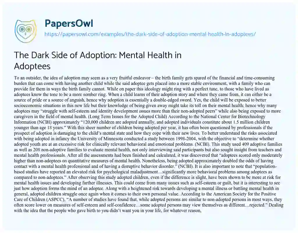 Essay on The Dark Side of Adoption: Mental Health in Adoptees